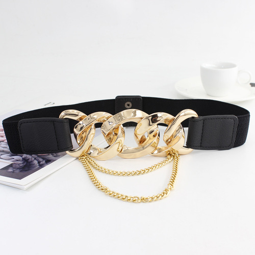 Ladies Fashion European and American Personalized Metal Chain Snap Buttons with Decorative Elastic Elastic Waistbands for Dresses and Coats 2 Styles