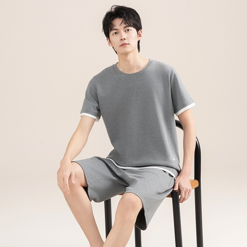 2025 Neues Herren-Set aus reiner Baumwolle | Sommer-Kurzarmshorts | Dünner Freizeitpyjama (draußen tragbar) - XL_voghion.com