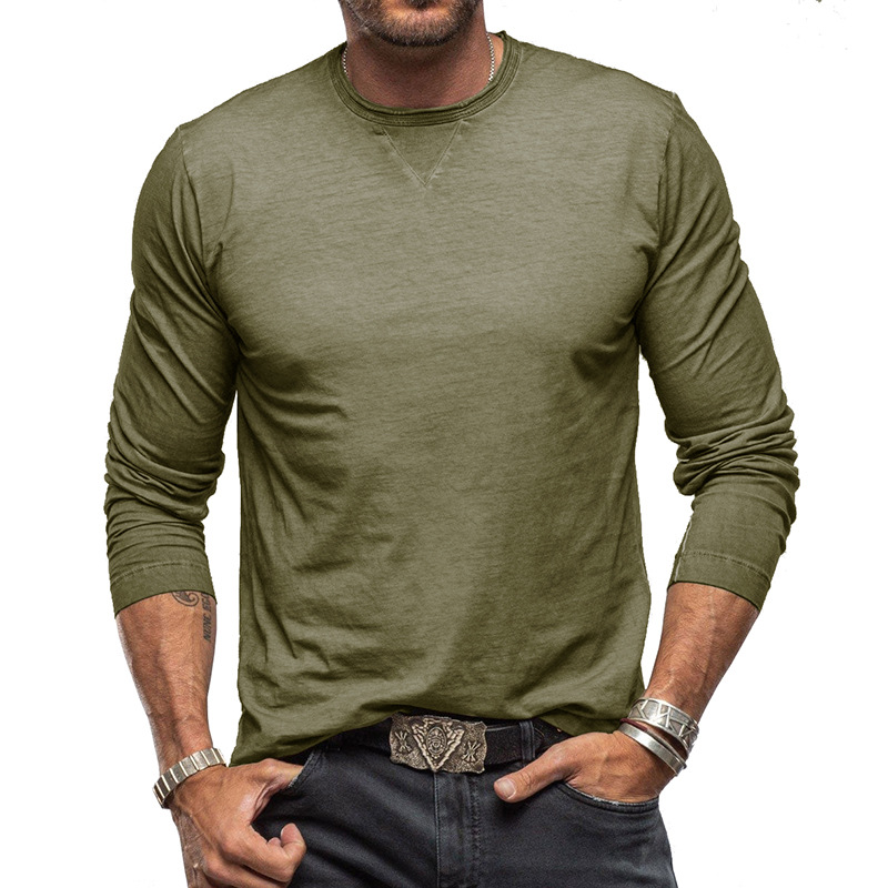 2024 otoño e invierno nuevo estilo de los hombres transfronterizos de manga larga camiseta de cuello redondo comercio exterior hombres de algodón puro camisa de fondo blusa de Amazon