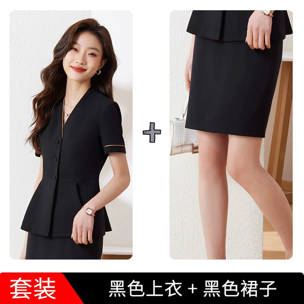 Classic suit jacket, black mini-skirt