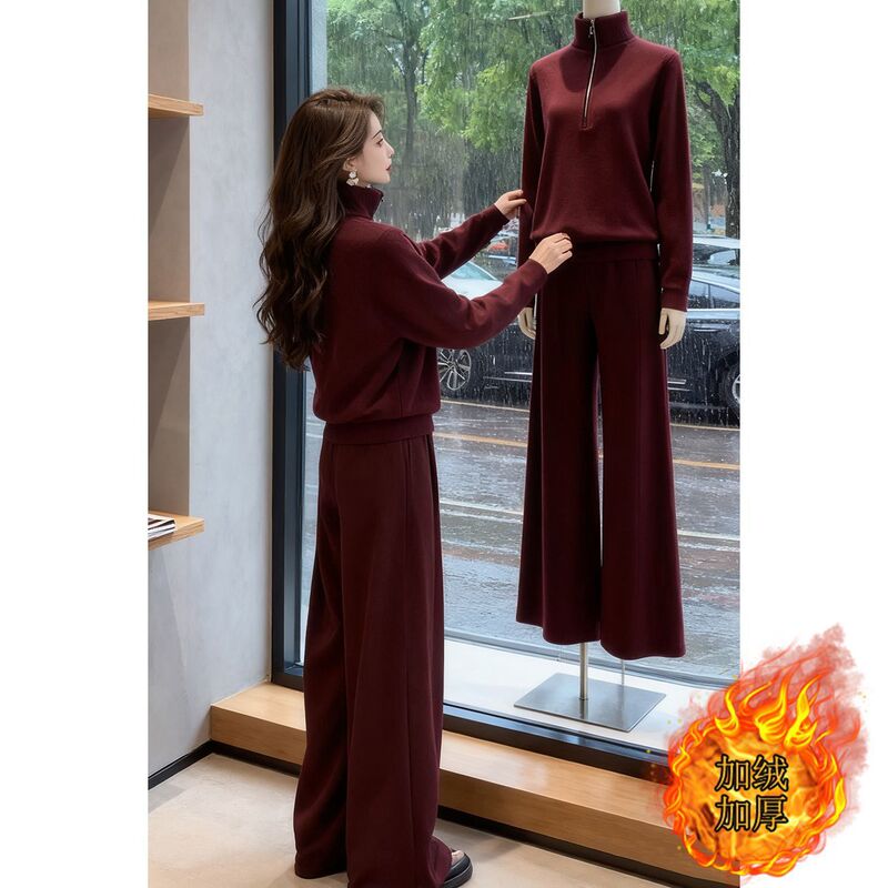 Autumn and Winter Fashion European Casual Sports Suit for Women, Stylish Fleece Sweatshirt and Wide-Leg Pants Two-Piece Set Autumn and Winter Fashion European Casual Sports Suit for Women, Stylish Fleece Sweatshirt and Wide-Leg Pants Two-Piece Set