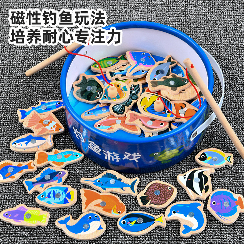 Juguetes de pesca magnética de madera, niños pequeños, bebés, diversión cognitiva, peces pequeños magnéticos, educación temprana, inteligencia, juegos para padres e hijos