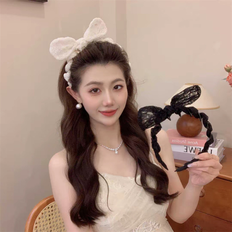 日韩感仙女法式森系百搭蕾丝蝴蝶结可爱俏皮兔子耳朵发箍发发饰|undefined