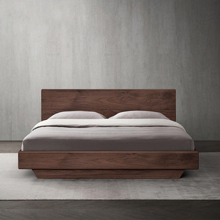 Nordic Solid Wood Bed 1.68m Air Pressure High Box Storage Bed Oak Black Walnut Floating Bed with Suspended Design