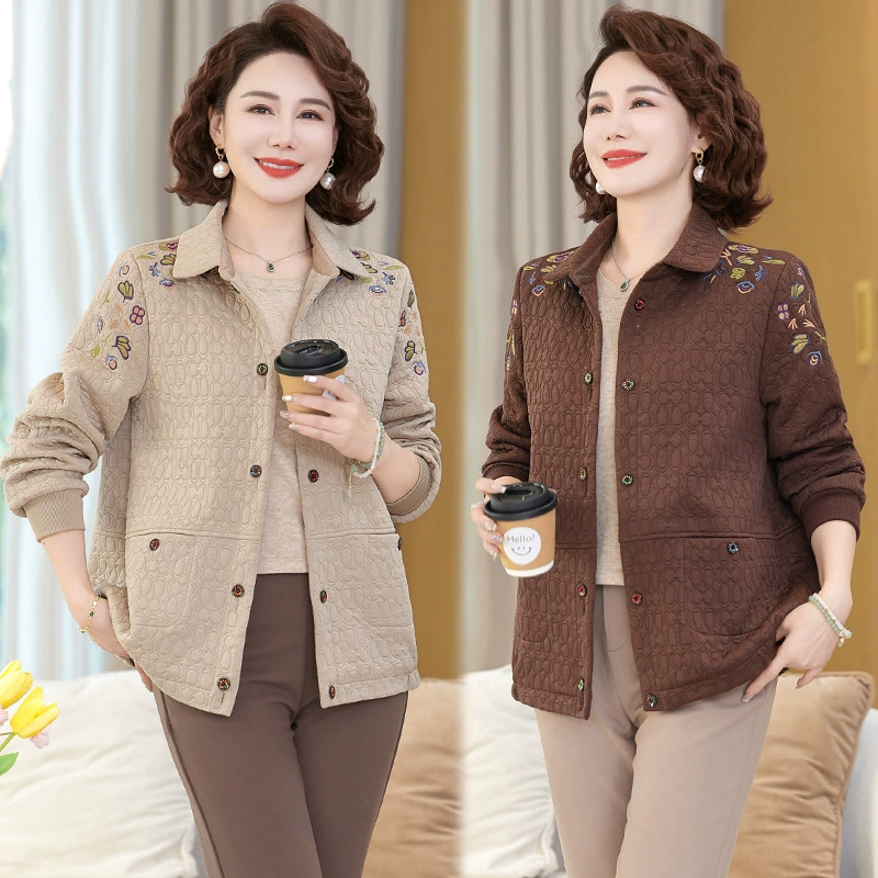 Мама средних лет весеннее платье повседневное пальто среднего и пожилого возраста женская весна и осень модная вышитая куртка с лацканом топ