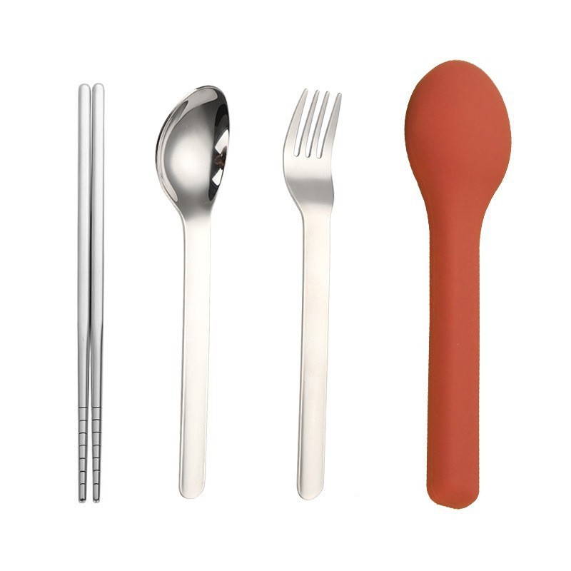 포크 스푼 젓가락 [레드 실리콘 슬리브]]