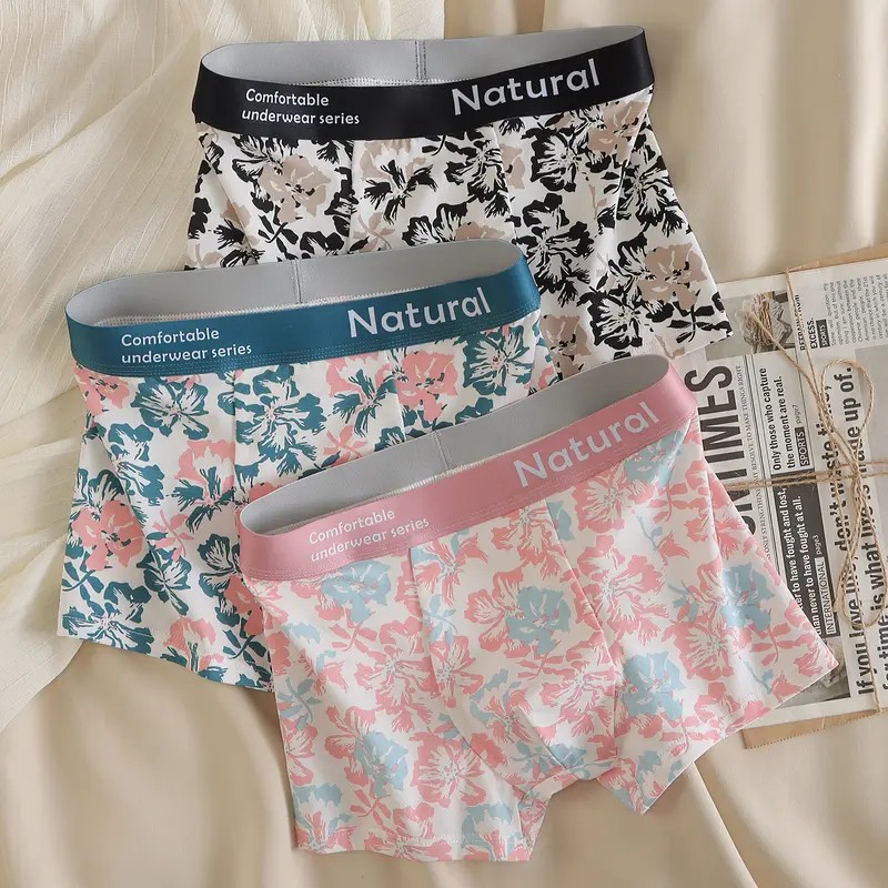 Forest Style Begonia Printed Underwear Men's Cotton Underwear Men's Youth Boys Breathable Simple Boxer Shorts