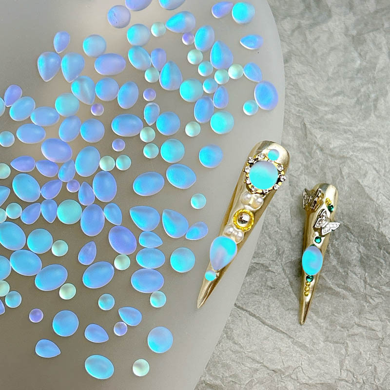 Nail blue tears matte frosted drill new white oval drop drill combination wear nail decoration wholesale