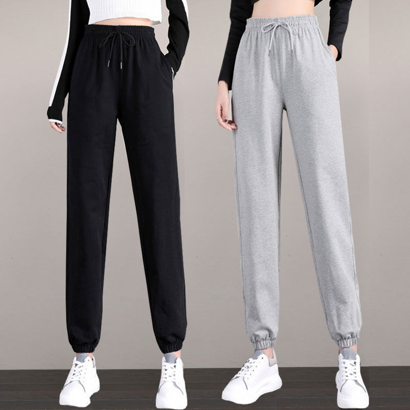 100% Cotton Thin Cropped Sports Pants Women's Spring and Autumn Loose Ankle Pants Straight Casual Pants Instagram Style Couple Trendy Pants