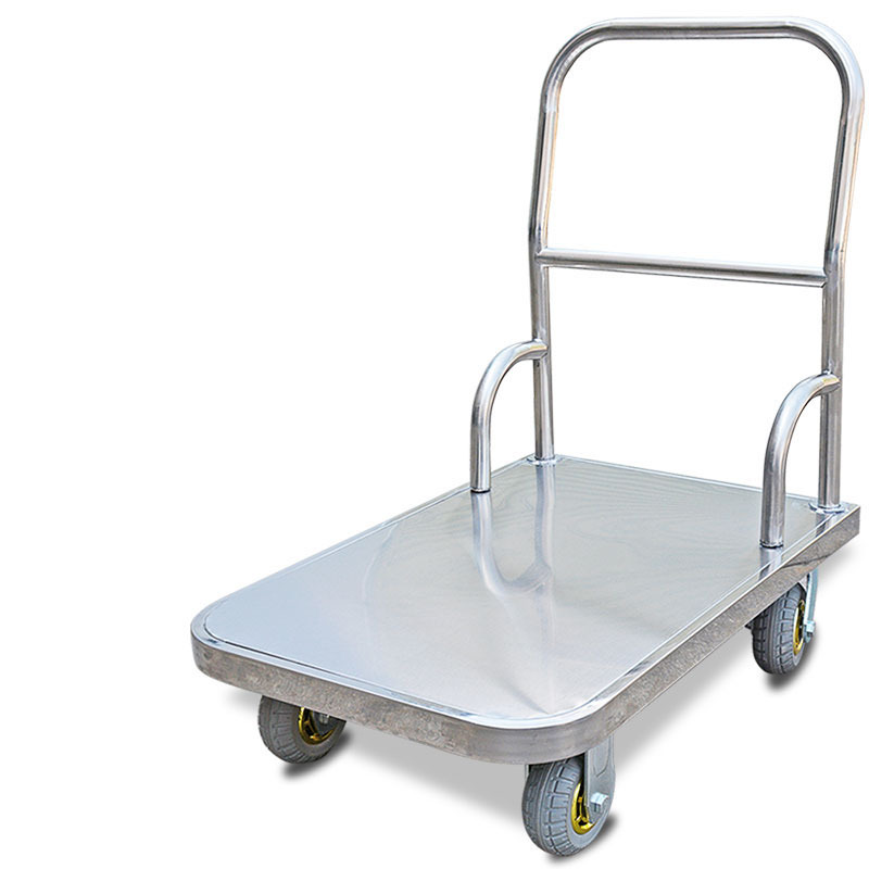 加厚不锈钢钢板手推车平板拖车折叠搬运车超市拉货车家用工具车