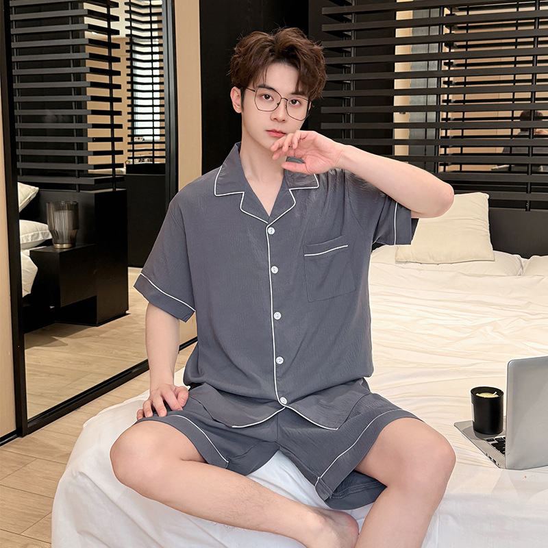 Summer New Style Cloud Cotton Men's Lapel Cardigan Short-Sleeved Shorts Pajamas Men's Casual Home Wear Set