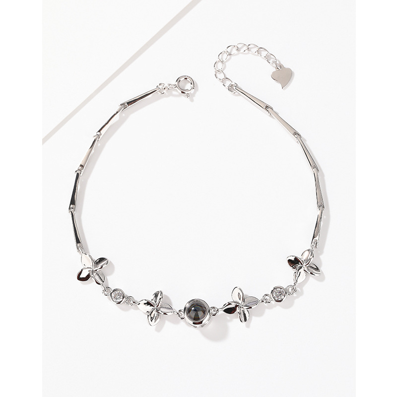 100 idiomas te amo proyección trébol 925 pulsera de plata esterlina luz femenina lujo nicho diseño regalo para novia
