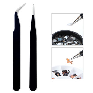 Nail art stainless steel tweezers black elbow hand clip bird's nest pick hair nail art grafting eyelash straight head tweezers wholesale