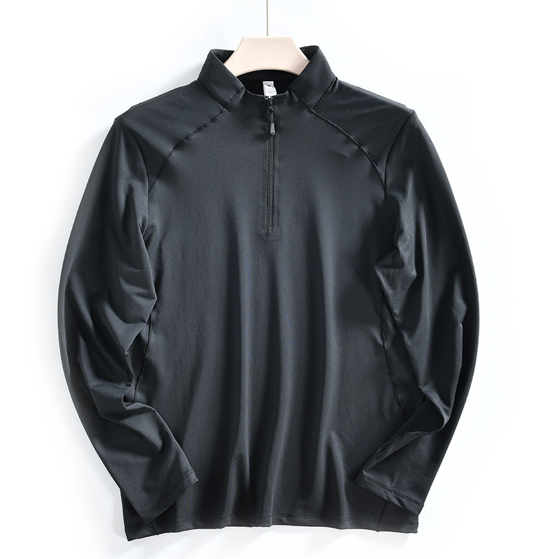 Men's Clothing Outdoor 3D vertical cutting high elastic sports leisure stand collar quick drying bottom long sleeved T shirt sweatshirt_voghion.com