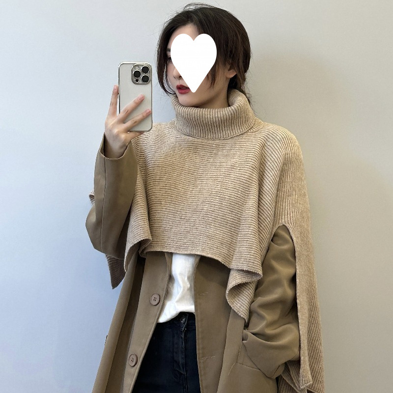 Otoño y invierno con capa de cuello alto coreana, chale de punto, hombros de collar de color sólido, una nueva bufalla universal