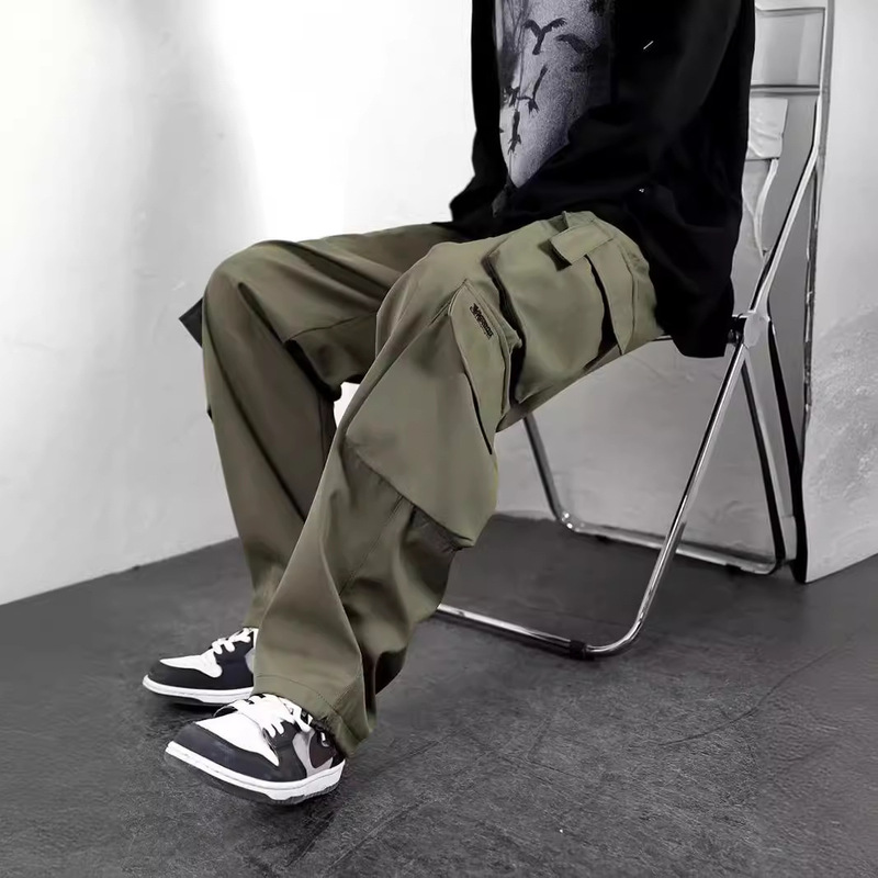 Black Overalls Men's Spring and Summer Trendy Brand Wide Leg Casual Pants Summer Men's Straight Loose Drawstring Men's Pants