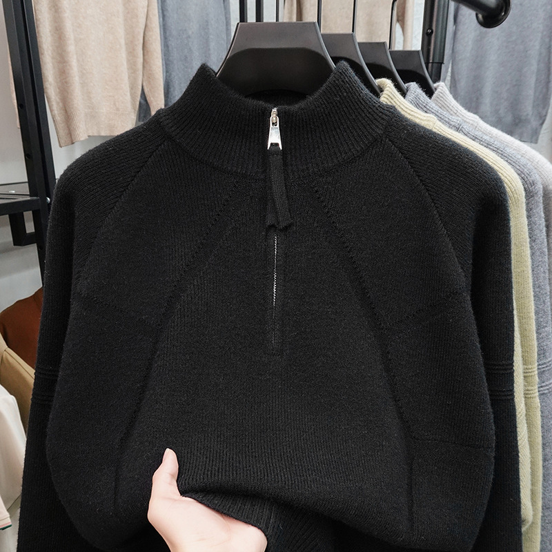 Cross-border men's knitted sweater, chunky knit, half-zip, thickened, half-turtleneck, casual, solid color, jacquard knit sweater Cross-border men's knitted sweater, chunky knit, half-zip, thickened, half-turtleneck, casual, solid color, jacquard knit sweater