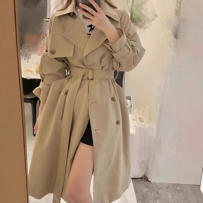 High-End Windbreaker Jacket for Small Women 2025 Autum New British Style Mid-Length Coat with Great Elegant