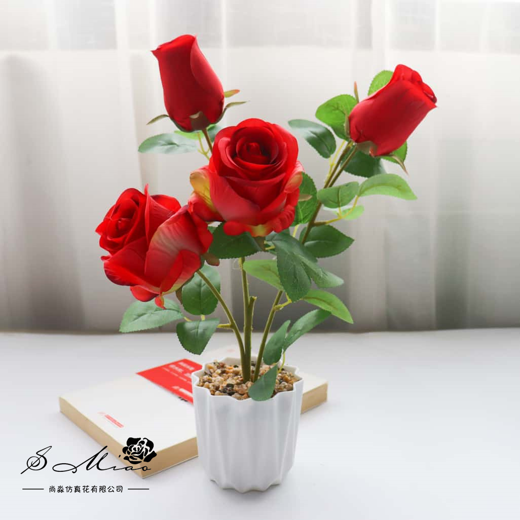 Flores falsas estilo pastoral rosa bonsai simulación flor de moda decoración creativa plantación verde artificial simulación maceta