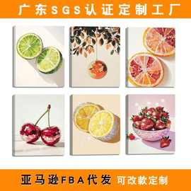 亚马逊6 件时髦橙色草莓和樱桃厨房挂画喷绘帆布海报学院风装饰画