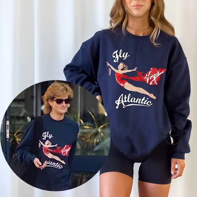Prince Diana of the Atlantic sweatshirt, vintage 80s sporty crew neck, winter clothing, female aesthetic sweater Prince Diana of the Atlantic sweatshirt, vintage 80s sporty crew neck, winter clothing, female aesthetic sweater