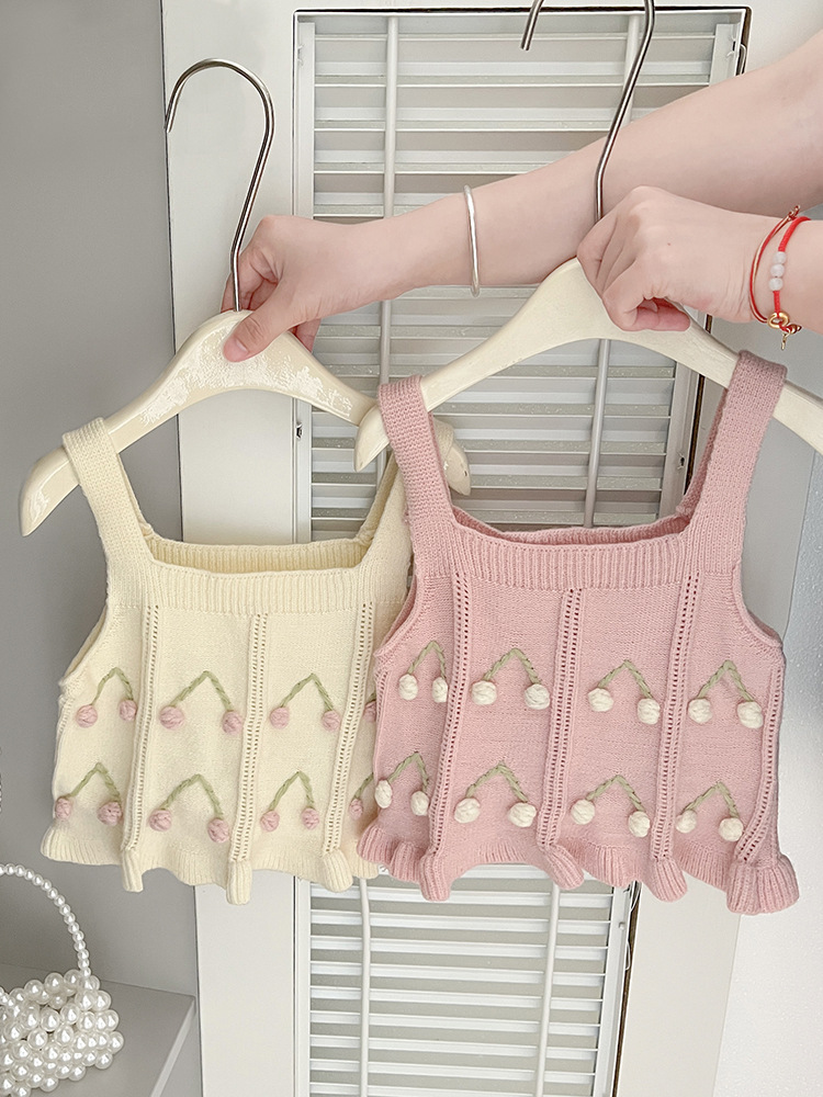2025 otoño nuevo chaleco de lana dulce para niñas camisa de punto para bebés camisa de hombro suéter para bebés chaleco