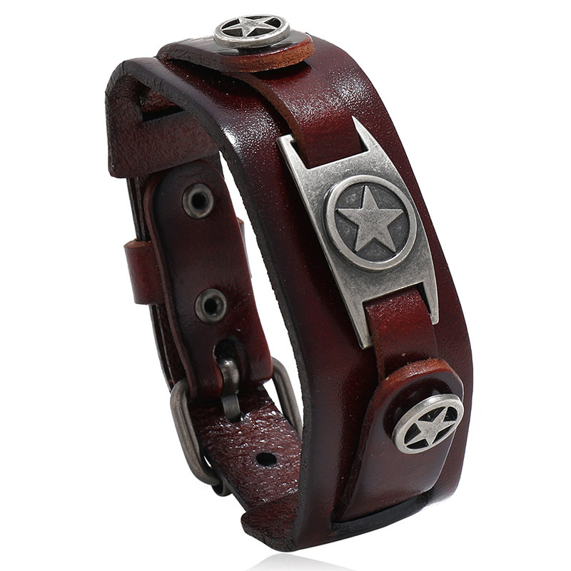 37g Weight Hip-Hop Sports Geometric Pu Leather Alloy Men's Bracelets Men Cord & Leather Bracelets