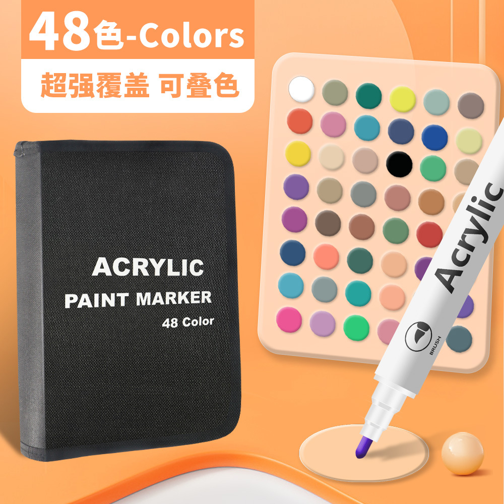48 bolsas de tela de acrílico blando de cabeza dura bolsas de tela de bolígrafo de graffiti de doble cabeza marcador de bolígrafo a prueba de agua color plegable
