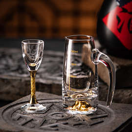 金箔白酒杯套装家用个性水晶分酒器小一口酒盅中国风酒壶酒具