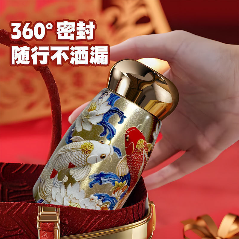 国潮风迷你陶瓷蘑菇杯316不锈钢智能温显口袋杯小巧便携保温杯|undefined