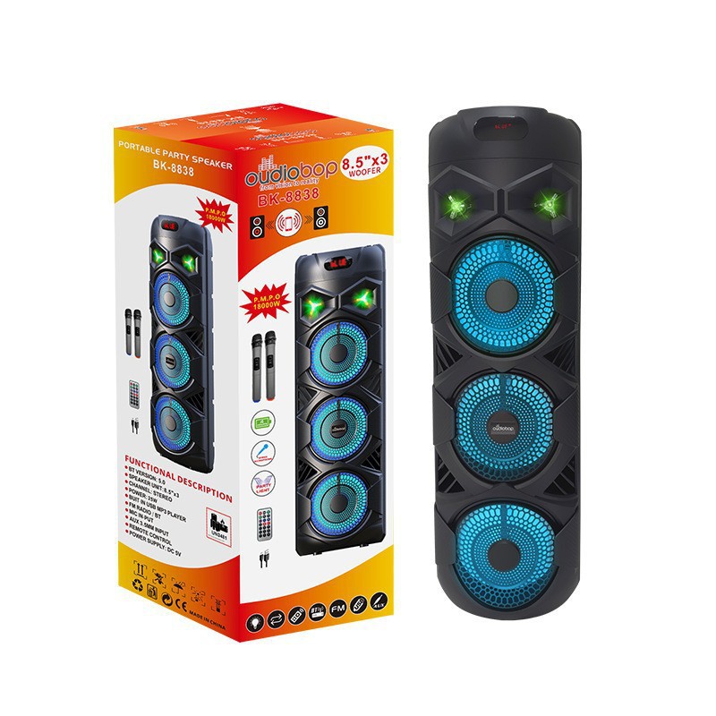 BK-8838蓝牙音箱三8寸低音炮户外便携式充电款带遥控器无线麦K歌