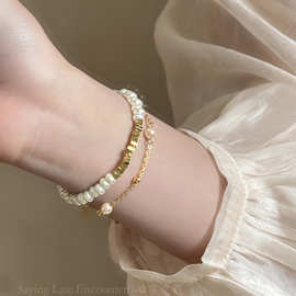 简约珍珠串珠碎银叠戴手链女轻奢小众精致高颜值学生党闺蜜手饰品