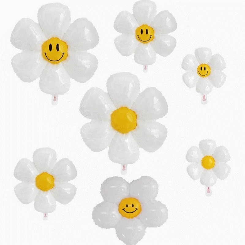 New ins style plumeria six-petal flower white large, medium and small daisy flower balloon party decoration atmosphere balloon