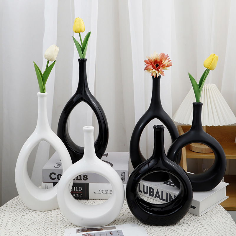 Nórdico moderno creativo florero de cerámica blanca INS estilo hogar sala de estar mesa pequeña boca seca flor titular decoración transfronteriza