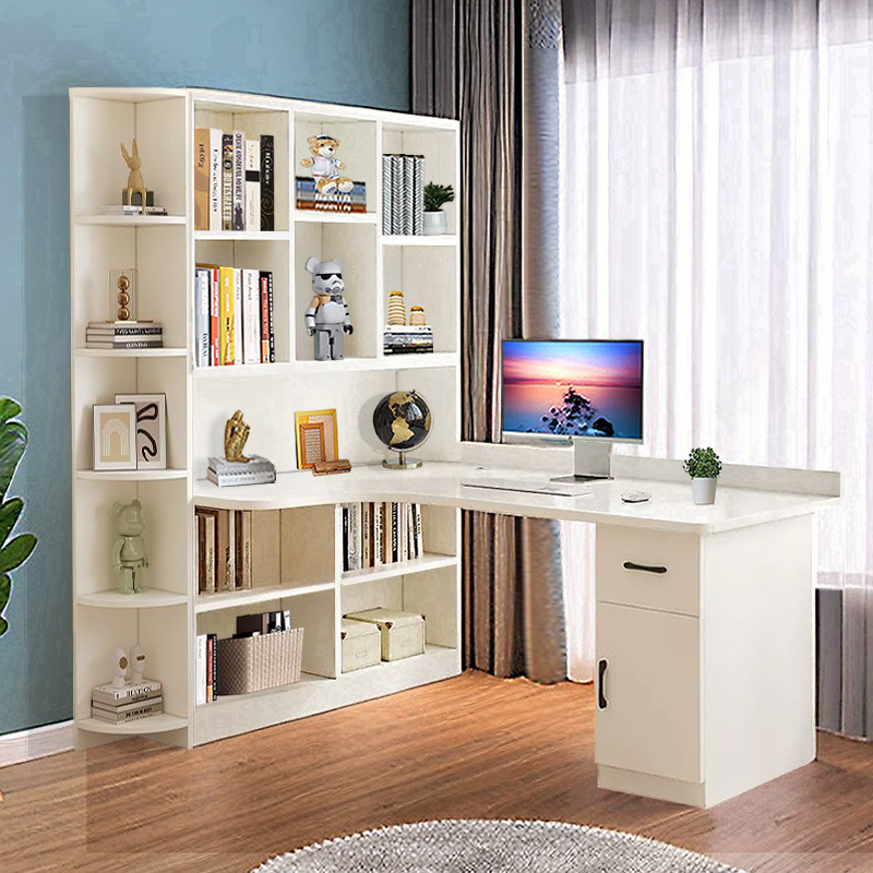 Solid Wood Corner Desk Bookshelf Combination Computer Desktop Writing Desk Bookcase Home Children's Bedroom Corner Study Table