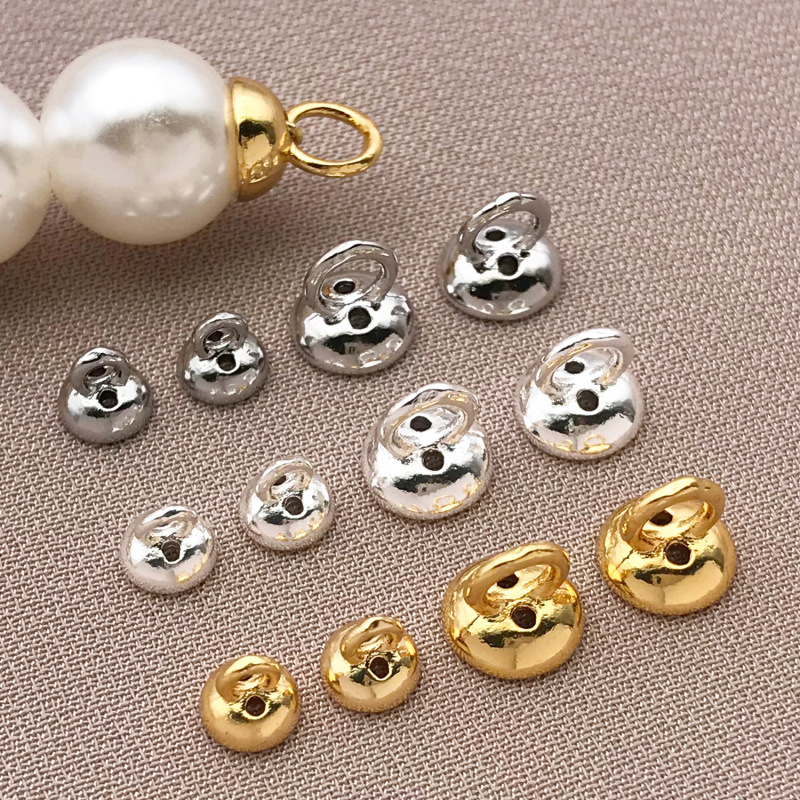 高色保持 18K ゴールドフィルド 吊り下げキャップ 糸穴付き パールボタン 仕上げバックル DIY ブレスレット ネックレス ジュエリー アクセサリー|undefined