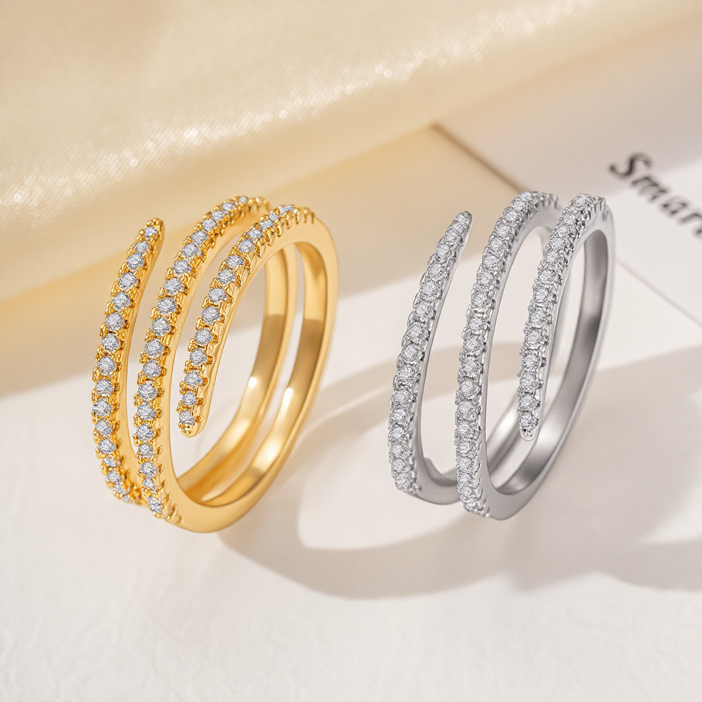 Fashionable and Versatile Striped Micro-Inlaid Zircon Ring, Niche High-End Light Luxury Exquisite Finger Jewelry for Women