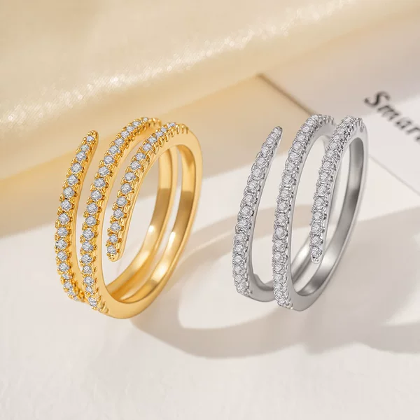 Fashionable and Versatile Striped Micro-Inlaid Zircon Ring, Niche High-End Light Luxury Exquisite Finger Jewelry for Women