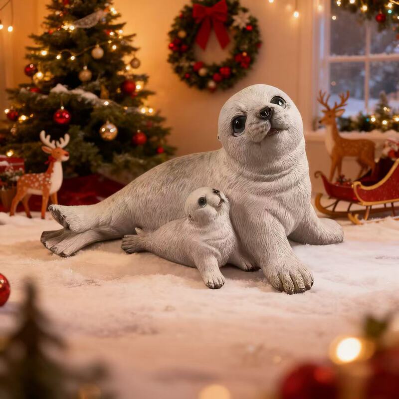 Cross-Border Christmas Cute Animal Sea Lion Resin Decoration Home Handmade Outdoor Crafts Ornaments