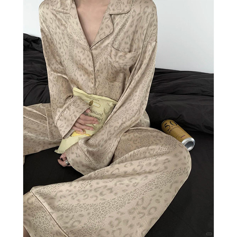 法式高级感轻奢睡衣女优雅休闲豹纹提花简约女长袖长裤套装可外穿|undefined