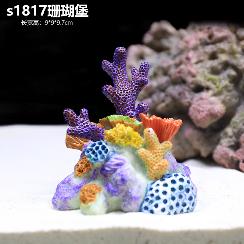 Simulación de árbol de coral falso, pequeña pecera, paisajismo, paquete completo, decoración de rocalla, tanque de agua, paisaje, agua, pasto, peces y camarones, casa de refugio