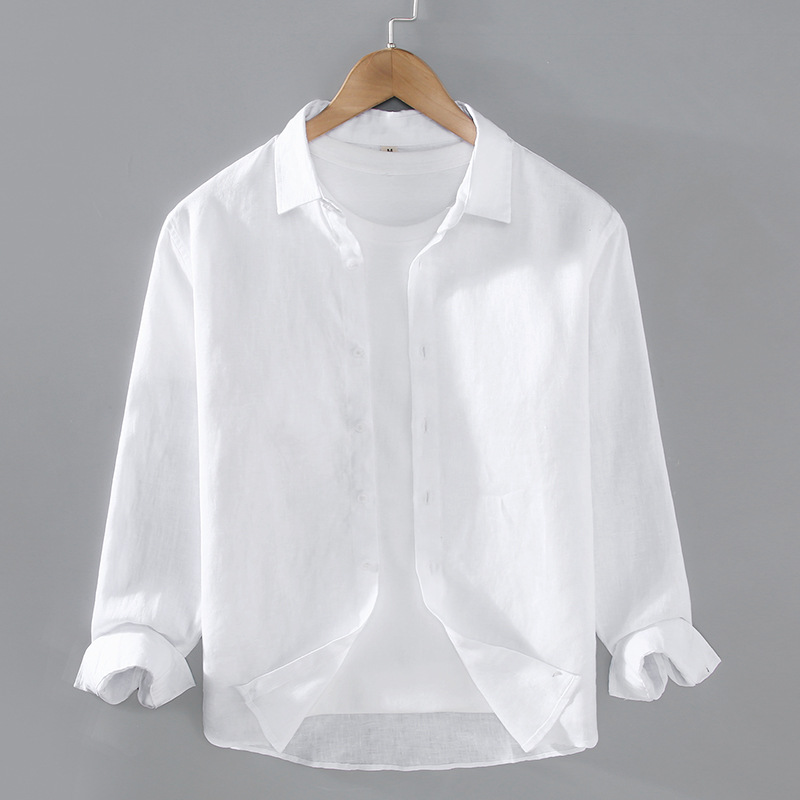 Chemise en pur lin haut de gamme pour hommes, chemise à revers décontractée, surdimensionnée, ample et polyvalente, vêtements tendance, printemps et été_voghion.com