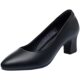 Soft Leather Work Shoes Women's Black Work Professional Soft Sole Leather Shoes High Heel Chunky Heel Single Shoes Stewardess Long Station Women's Shoes Spring and Summer