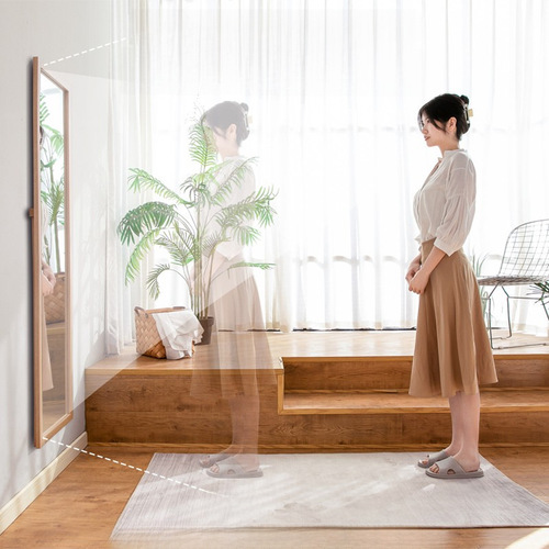 【】Solid Wood Style Full-Length Mirror for Home Use, High-Definition Dressing Mirror, Wall Mount or Floor Standing Mirror for Bedroom, Try-On Mirror