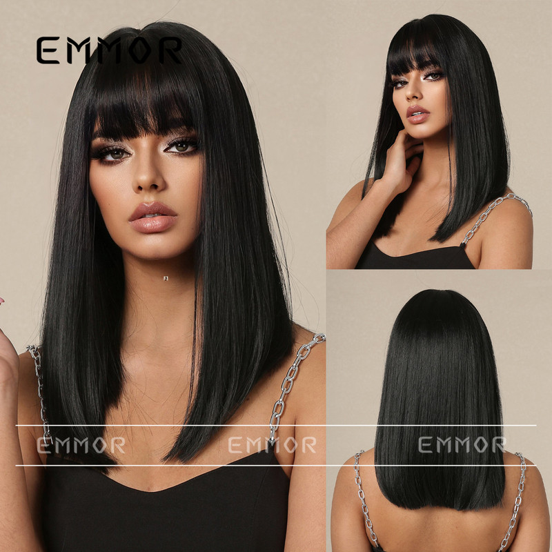 Wig Women's Summer Long Hair Natural Full Head Cover Medium Long Straight Hair Fashion Air Bangs Black European and American Wig Women