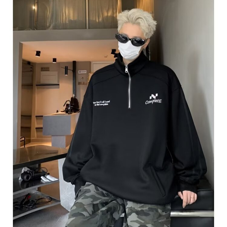 Casual americano de moda suelta retro versátil chaqueta hombre chaqueta de moda medio cremallera collar chaqueta de pareja