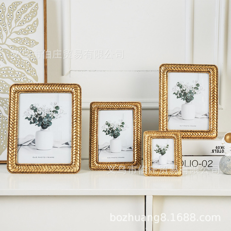 Weaving Craft Gold Fashion European Style Resin Photo Frame Table, Home Decoration Decoration Embellishment Photo Frame Decor