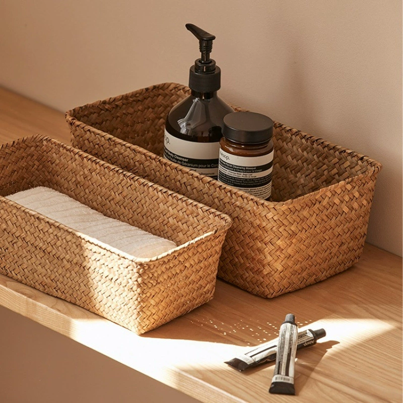 Storage basket, table rectangular woven storage system