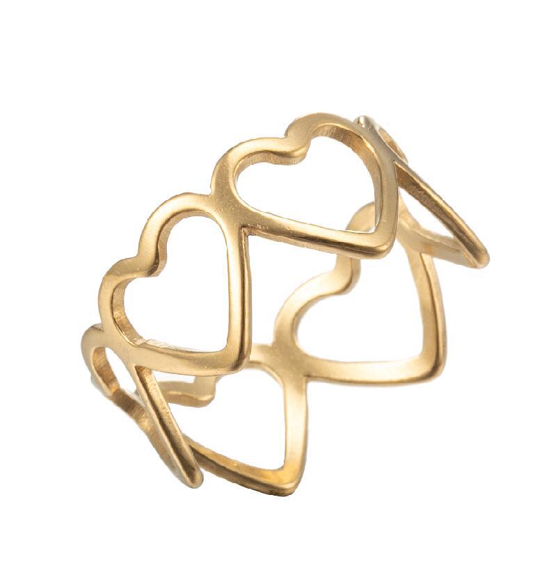 Shopping Occasion 201 Stainless Steel Material Heart Shape Pattern PVD Coated 18K Gold Real Gold Plated Heart Shape 201 Stainless Steel Fashion Waterproof Non Tarnish Open Ring