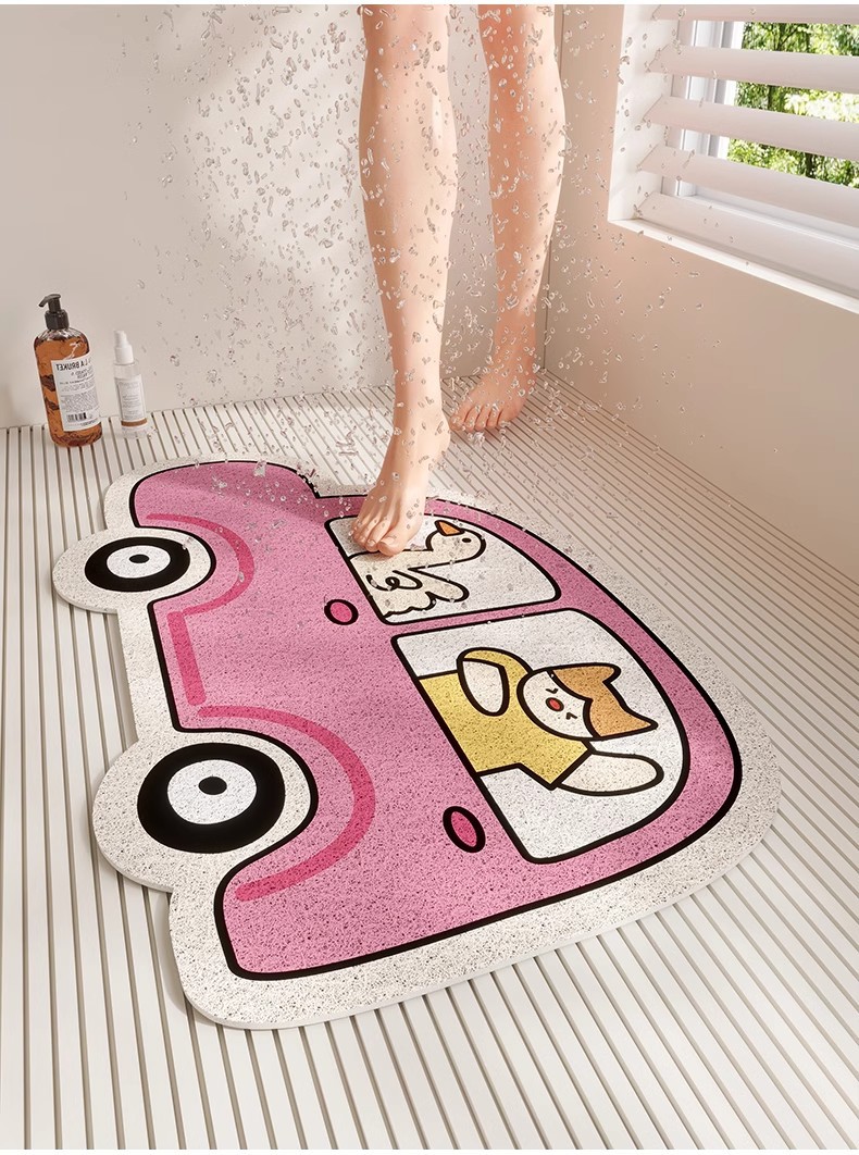 Cartoon Car Bathroom Non-slip Mat Bathroom Door Decoration Welcome Non-slip Draining Silk Loop Foot Mat